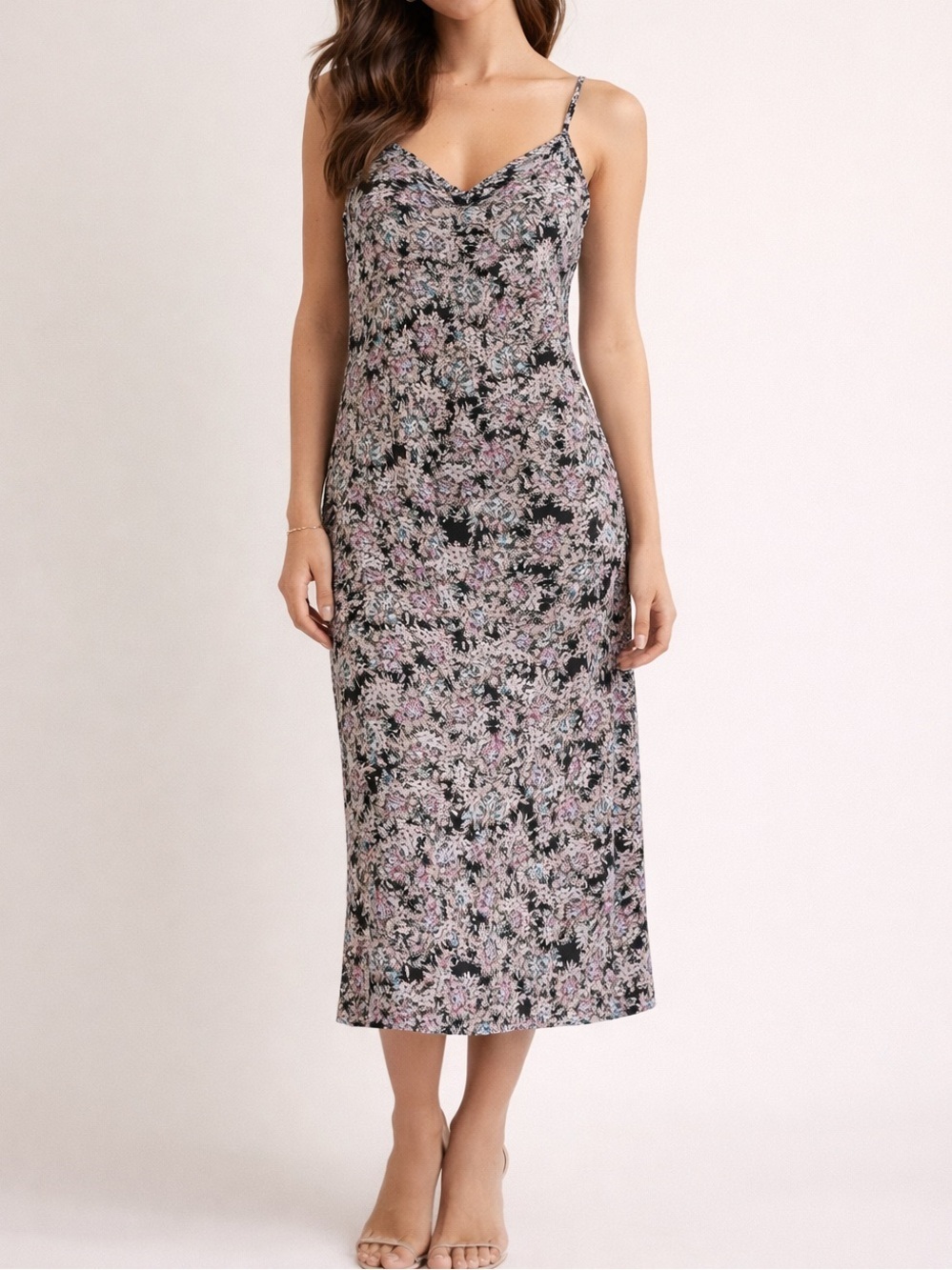 AFRM Floral V-Neck Midi Slip Dress - Dark Floral Print - Size Medium